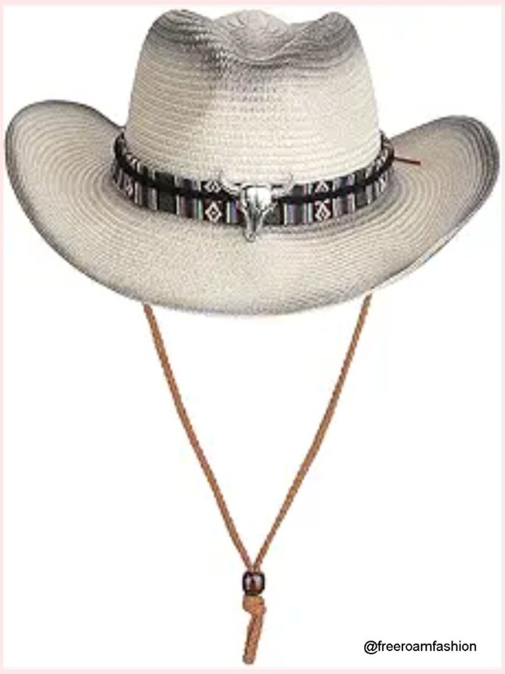 Straw Cowboy Hat with Chin Strap, Adjustable Brim, Unisex